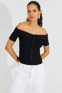 Женская черная блузка на молнии с воротником Мадонна B2542 Cool &amp; Sexy, черный