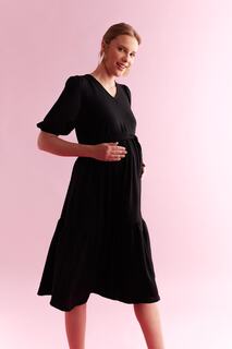 Платье для беременных длинной длины с короткими рукавами DeFacto, черный