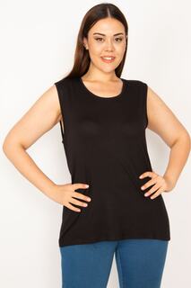 Женская черная вискозная блузка без рукавов с круглым вырезом большого размера 65n33351 Şans, черный
