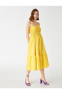 Платье длины миди, многослойный хлопок с деталями из ткани Gipe Koton, желтый
