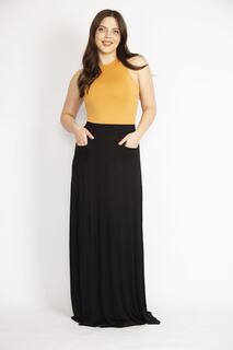 Женская черная длинная юбка больших размеров с эластичной резинкой на талии и передним карманом Şans, черный