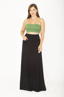 Женская черная длинная юбка большого размера с эластичной резинкой на талии и передним карманом Şans, черный