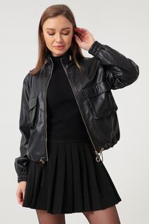 Женская черная кожаная куртка на молнии Lafaba, черный