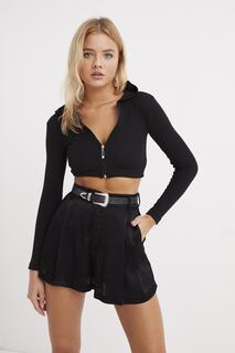 Женская черная короткая блузка-бретелька с капюшоном Cool &amp; Sexy, черный