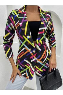 Женская черная куртка в полоску на одной пуговице armonika, разноцветный