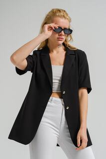Женская черная куртка оверсайз с короткими рукавами и двумя пуговицами armonika, черный