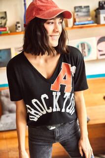 Женская черная полупрозрачная вязаная футболка A Brocton с V-образным вырезом Olalook, черный