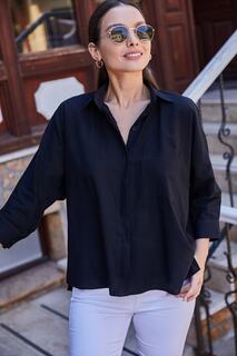 Женская черная повседневная льняная рубашка с карманами armonika, черный