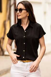 Женская черная рубашка с коротким рукавом armonika, черный
