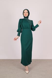 Платье для особого случая с жемчужной отделкой VOLT CLOTHİNG, зеленый