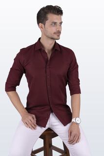 Темно-бордовая рубашка узкого кроя с ромбовидным узором в коробочке Etikmen, бордовый