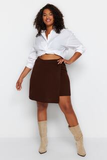 Темно-коричневая мини-юбка из трикотажа-шорт Trendyol, коричневый