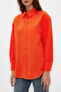 Темно-оранжевая хлопковая рубашка-бойфренд с одним карманом Trendyol, оранжевый