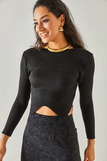 Женская черная трикотажная блузка асимметричного кроя с круглым вырезом Olalook, черный