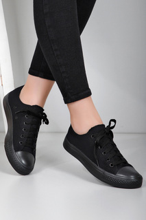 Темно-серые женские льняные повседневные спортивные кроссовки на плоской подошве со шнуровкой 35222 GÖNDERİ(R), черный