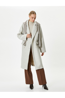 Кашемировое пальто оверсайз, двубортное, на пуговицах, с карманами с клапанами Koton, экрю