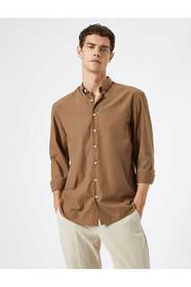 Классическая рубашка с воротником на пуговицах и длинным рукавом Koton, коричневый
