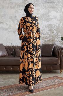 Платье из Вискозы Ariella С Растительным Узором - Черный InStyle