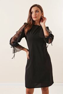 Платье из лайкры с полуорганизованными рукавами на подкладке, черное By Saygı, черный