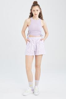 Классные шорты обычного кроя с карманами и узором DeFacto, фиолетовый