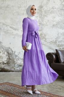 Платье из жатого хлопка с поясом Almisa - Сиреневый InStyle, фиолетовый