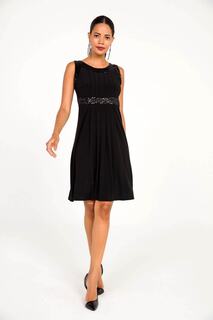 Платье из лайкры с пайетками, плиссированное платье Sendy из лайкры, широкий размерный ряд, черное By Saygı, черный