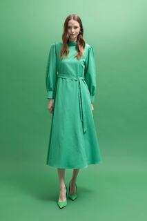 Платье из поплина с длинными рукавами и полуводолазкой А-силуэта DeFacto, зеленый