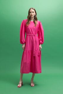 Платье из поплина с круглым вырезом и длинными рукавами DeFacto, розовый