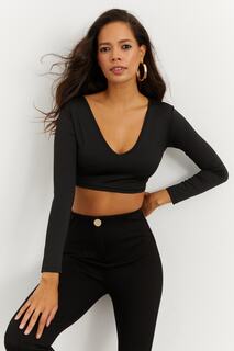 Женская черная укороченная блузка с v-образным вырезом CG265 Cool &amp; Sexy, черный