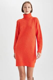 Платье из ткани Салоники с водолазкой свободного кроя DeFacto, оранжевый
