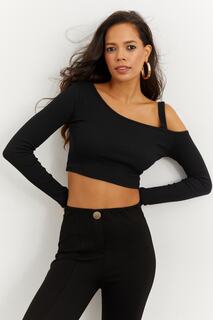Женская черная укороченная блузка с асимметричным воротником Cool &amp; Sexy, черный