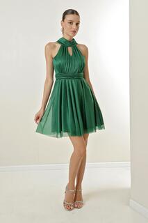 Платье из тюля на блестящей подкладке с бретелькой на шее By Saygı, зеленый