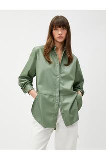 Кожаная куртка-рубашка с разрезом на кнопке Koton, зеленый