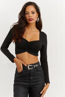 Женская черная укороченная блузка с вырезом сердечком Cool &amp; Sexy, черный