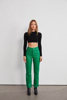 Кожаные прямые брюки зеленые VATKALI, зеленый