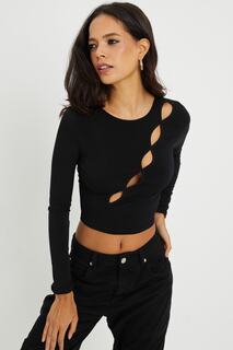 Женская черная укороченная блузка с заниженной передней частью Cool &amp; Sexy, черный