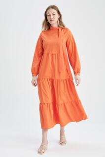Платье макси из поплина с длинным рукавом и полуводолазкой DeFacto, оранжевый