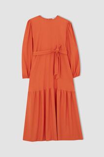 Платье макси с круглым вырезом и длинными рукавами-фонариками DeFacto, оранжевый