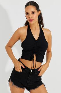 Женская черная укороченная блузка с открытой спиной B2697 Cool &amp; Sexy, черный