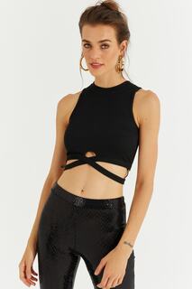 Женская черная укороченная блузка с перекрещенной лентой на талии CY329 Cool &amp; Sexy, черный