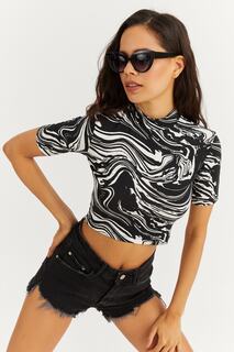 Женская черная укороченная блузка с рыбацким узором Cool &amp; Sexy, черный