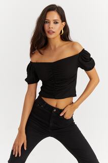 Женская черная укороченная блузка со сборками спереди PP4755 Cool &amp; Sexy, черный