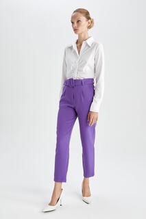 Брюки узкого кроя с завышенной талией и карманами на ремне DeFacto, фиолетовый