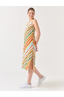 Платье миди в полоску с V-образным вырезом и полосками Jimmy Key, разноцветный