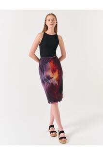 Темно-фиолетовая сетчатая юбка миди с высокой талией и рисунком Jimmy Key, разноцветный