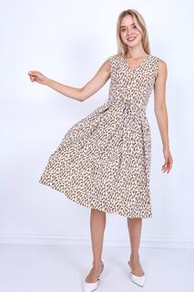 Платье с V-образным вырезом и поясом с леопардовым узором Vitrin, коричневый