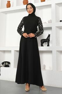Платье с бахромой, черное 8818 Modamihram, черный