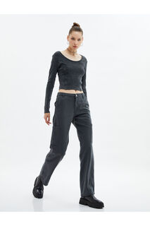Брюки-карго с эффектом потертостей, прямые брюки, хлопковый крой, обычный крой, с карманами - Eve Jean Koton, серый