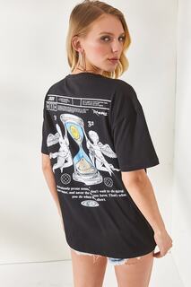 Женская черная футболка с принтом «Песочные часы» спереди и сзади Olalook, черный