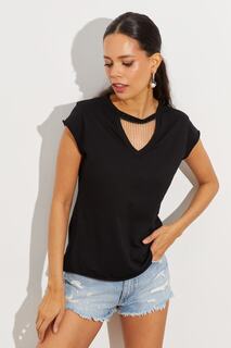 Женская черная футболка с v-образным вырезом и цепочкой Cool &amp; Sexy, черный